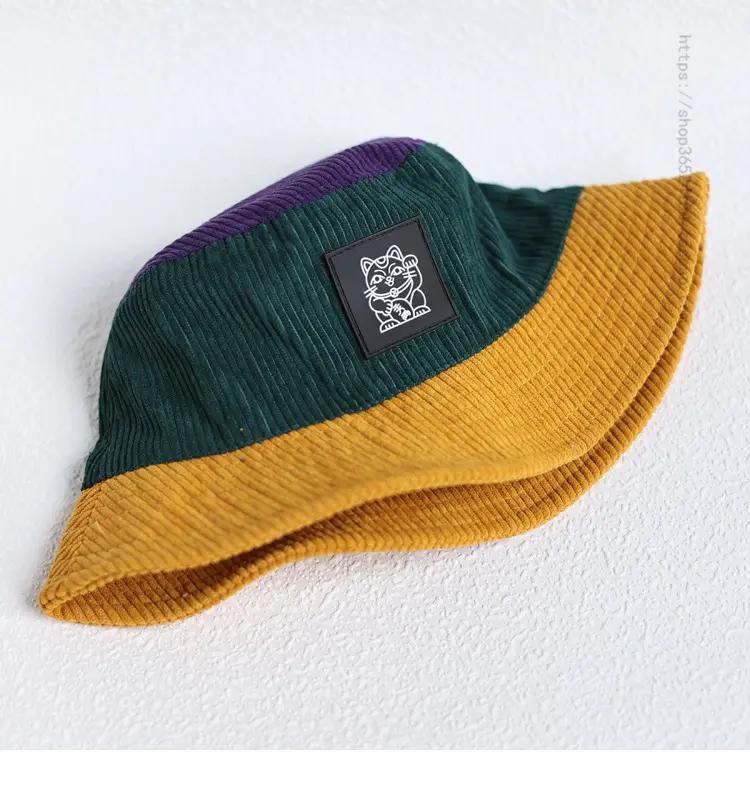 Corduroy Fisherman's Hat for Women Spring and Autumn Japanese Style Colored Retro Versatile Big Head Waist Sunshade Casual Hat