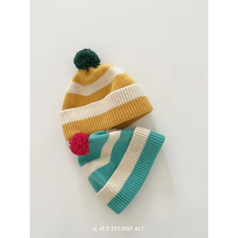 Advanced Striped Contrasting Knitted Hat For Women In Autumn And Winter, Korean Style Trendy Couple Versatile Woolen Hat