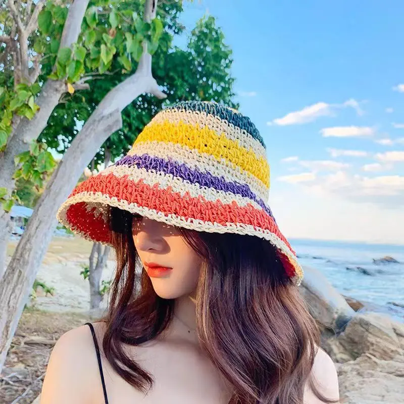 Spring/Summer Versatile Large brimmed Grass Hat Summer Seaside Fisherman Hat Sunscreen Hat Korean Edition Sunscreen Hat