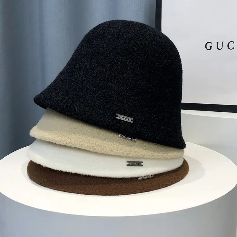Japanese Wool Knitted Fisherman Hat For Women In Autumn And Winter Bucket Hat For Winter Warmth, Versatile Woolen Basin Hat
