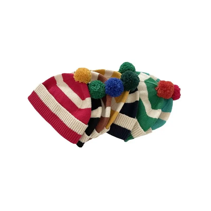 Advanced Striped Contrasting Knitted Hat For Women In Autumn And Winter, Korean Style Trendy Couple Versatile Woolen Hat