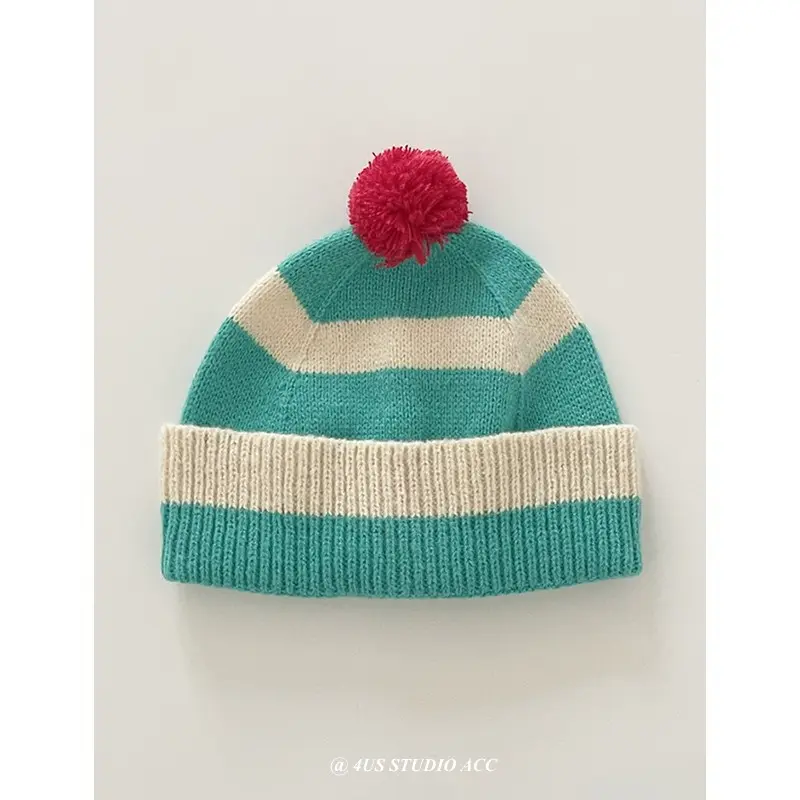 Advanced Striped Contrasting Knitted Hat For Women In Autumn And Winter, Korean Style Trendy Couple Versatile Woolen Hat