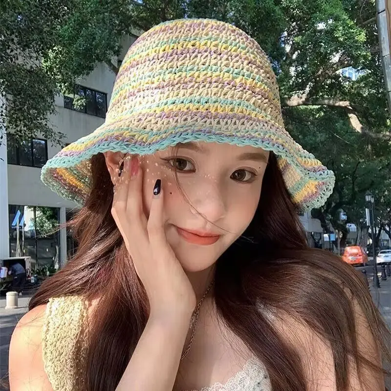 Spring/Summer Versatile Large brimmed Grass Hat Summer Seaside Fisherman Hat Sunscreen Hat Korean Edition Sunscreen Hat