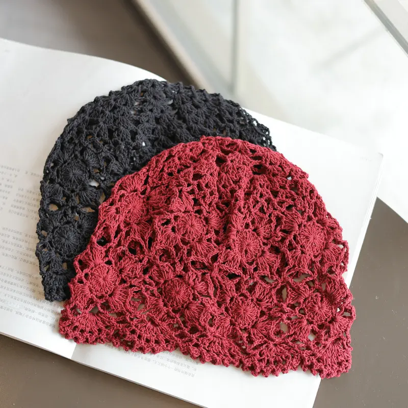 Handmade Crochet Knitted pile cap For Women in Spring And Summer, Bohemian Ethnic Style, Niche Design, Hollowed Out Toe Cap