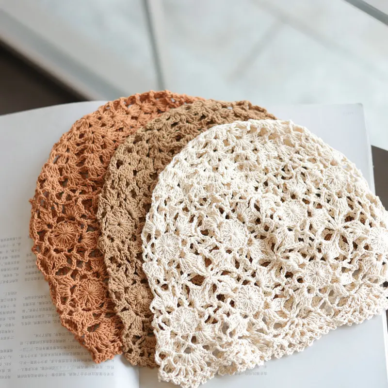 Handmade Crochet Knitted pile cap For Women in Spring And Summer, Bohemian Ethnic Style, Niche Design, Hollowed Out Toe Cap