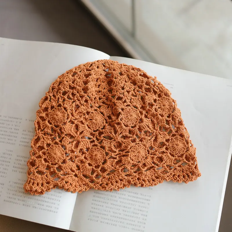 Handmade Crochet Knitted pile cap For Women in Spring And Summer, Bohemian Ethnic Style, Niche Design, Hollowed Out Toe Cap