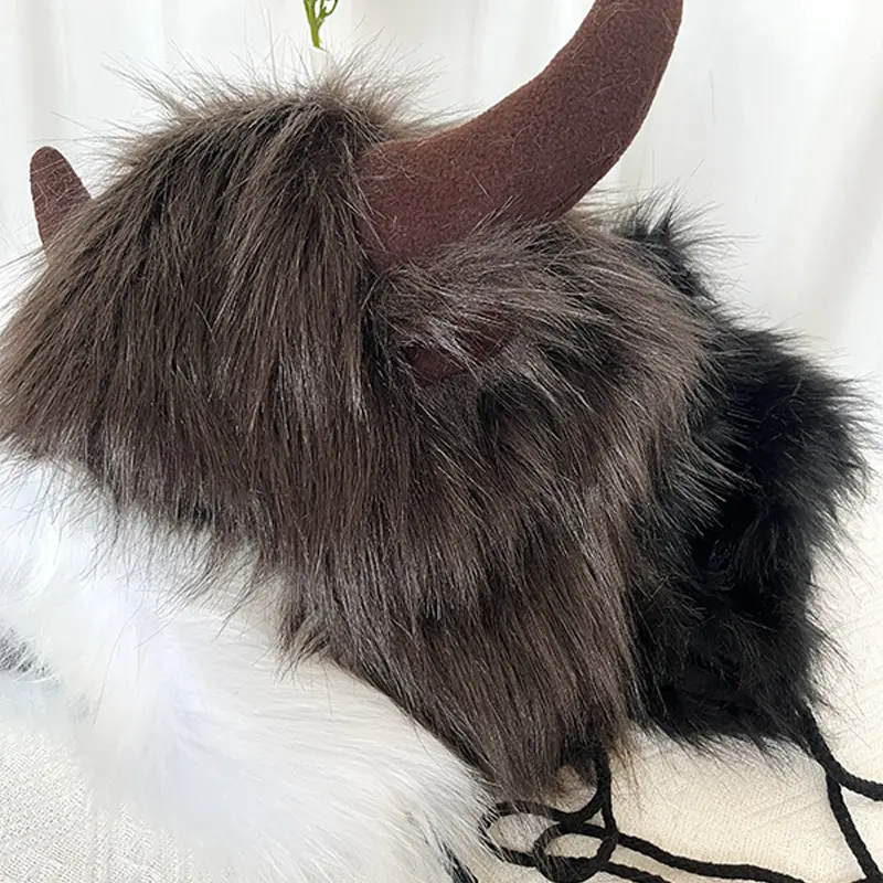 Imitation Fox Hair Cow Horn Ear Protection Hat Personalized Creativity Strange and Funny Warm Thick Winter Ear Protection Woolen