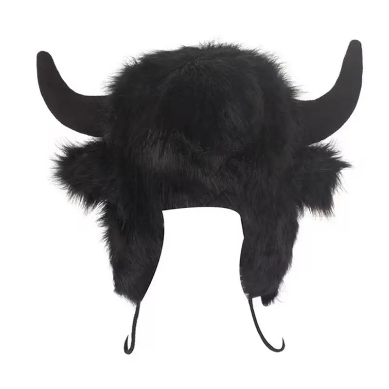 Imitation Fox Hair Cow Horn Ear Protection Hat Personalized Creativity Strange and Funny Warm Thick Winter Ear Protection Woolen