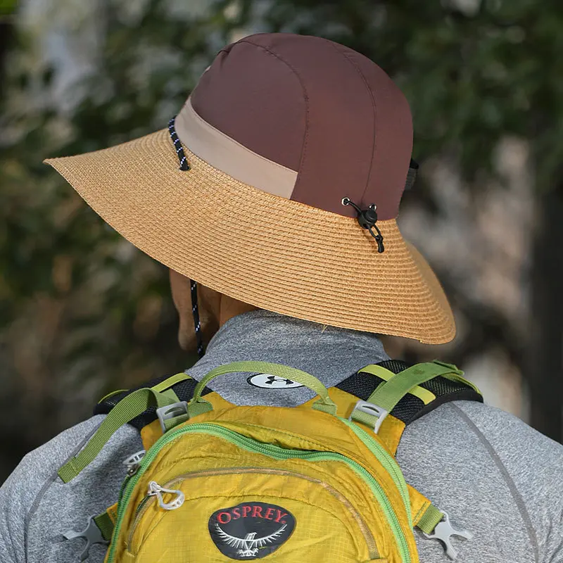 Men's Outdoor Color Blocking UV Resistant Straw Hat, Fishing Face and Neck Protection, Sun Basin Hat, Fabric Splicing Sun Hat