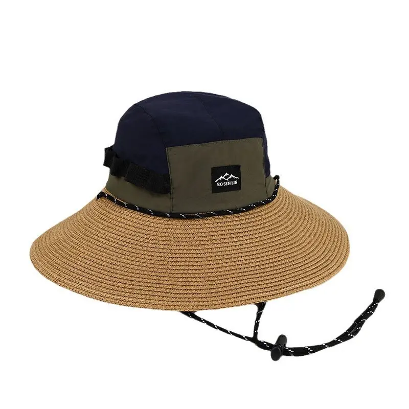 Men's Outdoor Color Blocking UV Resistant Straw Hat, Fishing Face and Neck Protection, Sun Basin Hat, Fabric Splicing Sun Hat