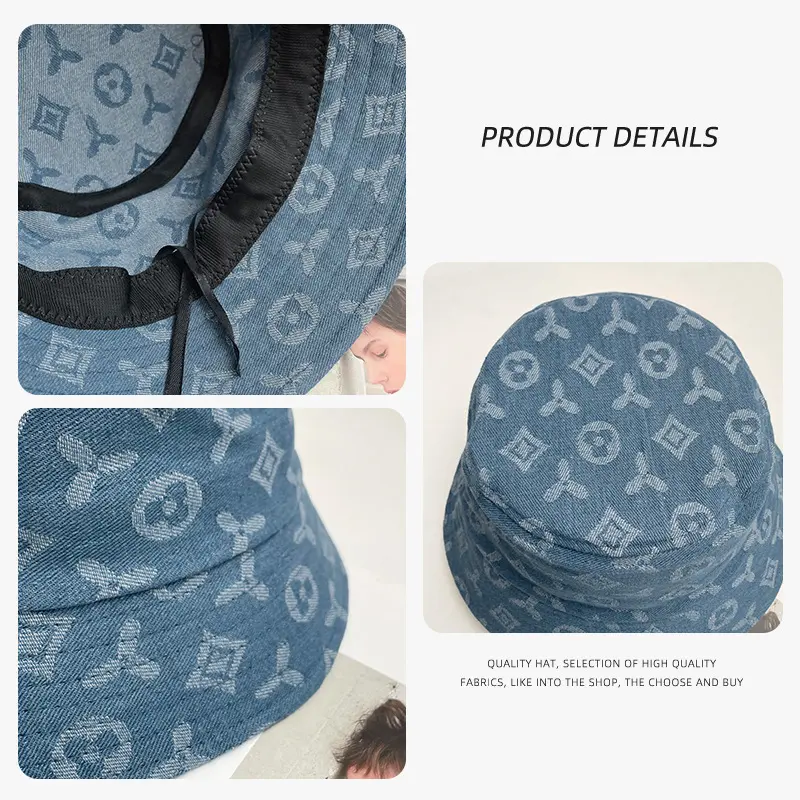 Fisherman's Hat, Fashionable Temperament, Fragrant Feng Shui Bucket Hat, Eye-Catching Face, Small Washed Pattern Denim Hat