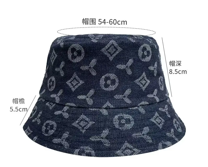 Fisherman's Hat, Fashionable Temperament, Fragrant Feng Shui Bucket Hat, Eye-Catching Face, Small Washed Pattern Denim Hat