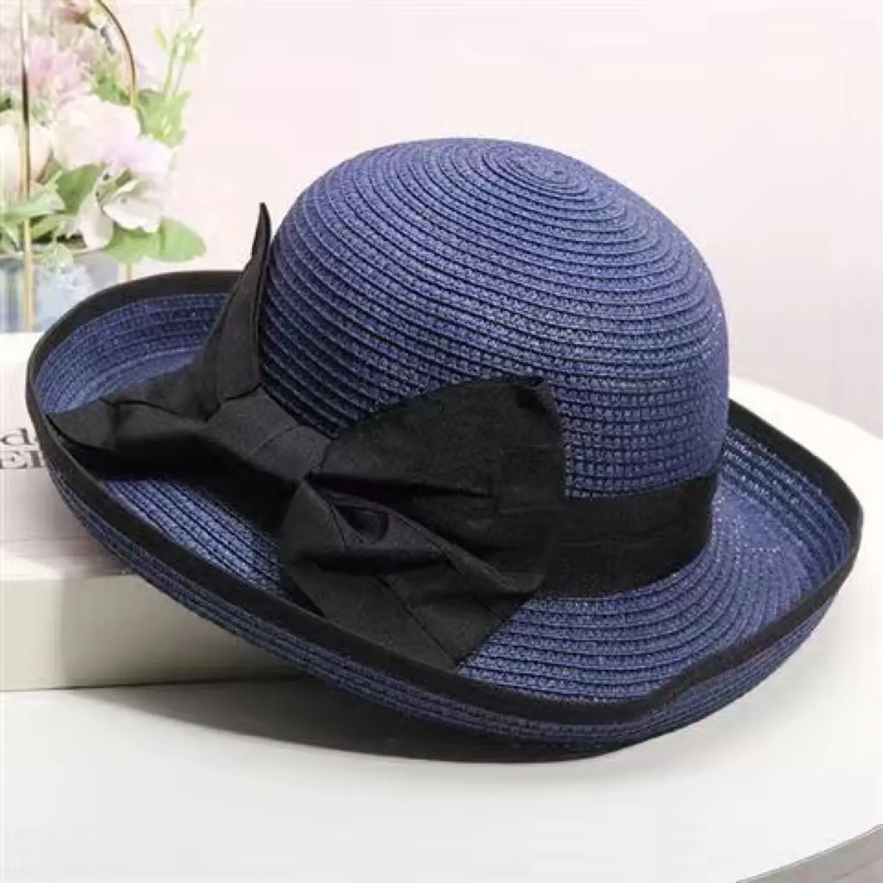 Summer Women's Straw Hat Korean Edition Curled Elegant Bow Fishing Hat for Travel Sun Protection and Sunshade Hat Beach Hat