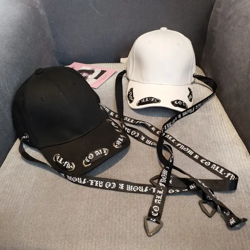 New fashion women's hip hop baseball caps British punk stylish Long belt letter snapbacks hat Dance caps