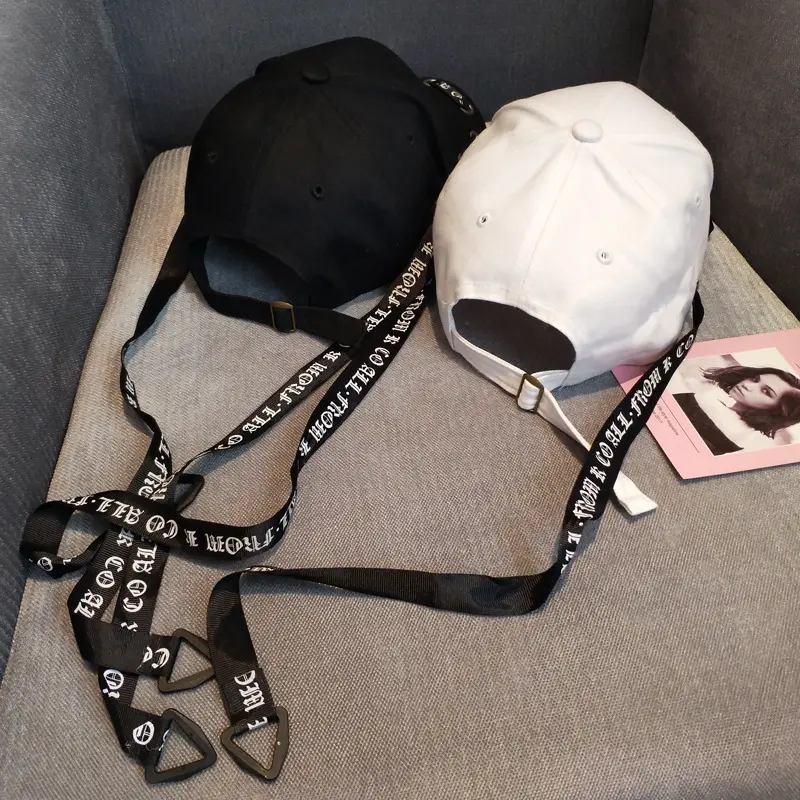 New fashion women's hip hop baseball caps British punk stylish Long belt letter snapbacks hat Dance caps