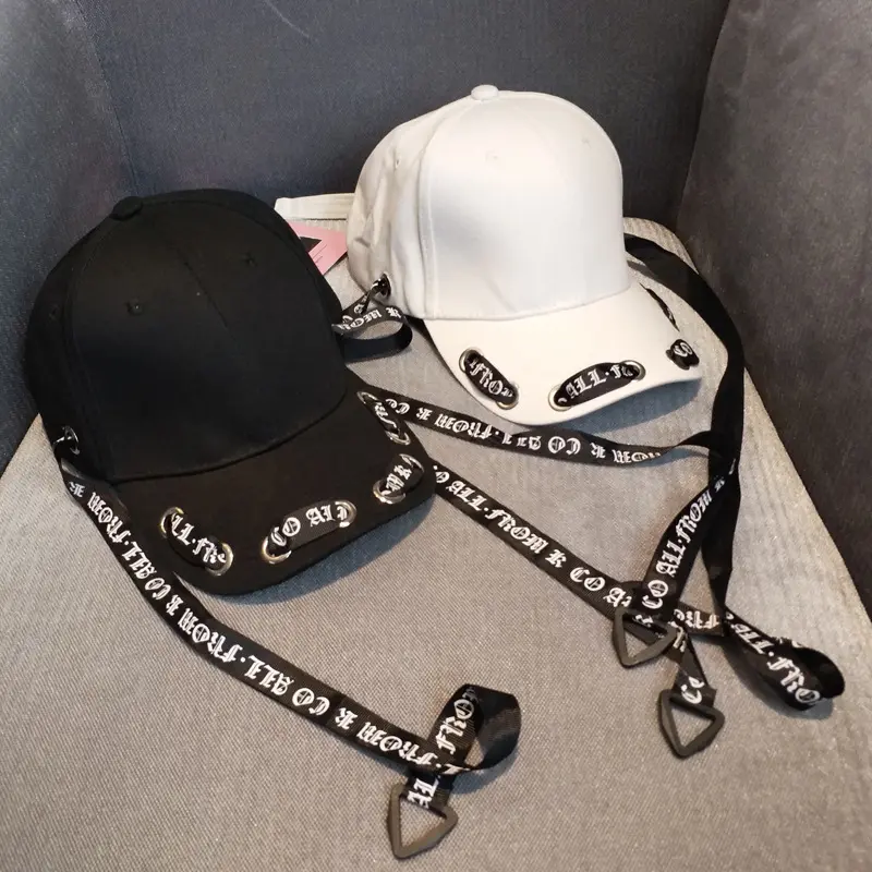 New fashion women's hip hop baseball caps British punk stylish Long belt letter snapbacks hat Dance caps