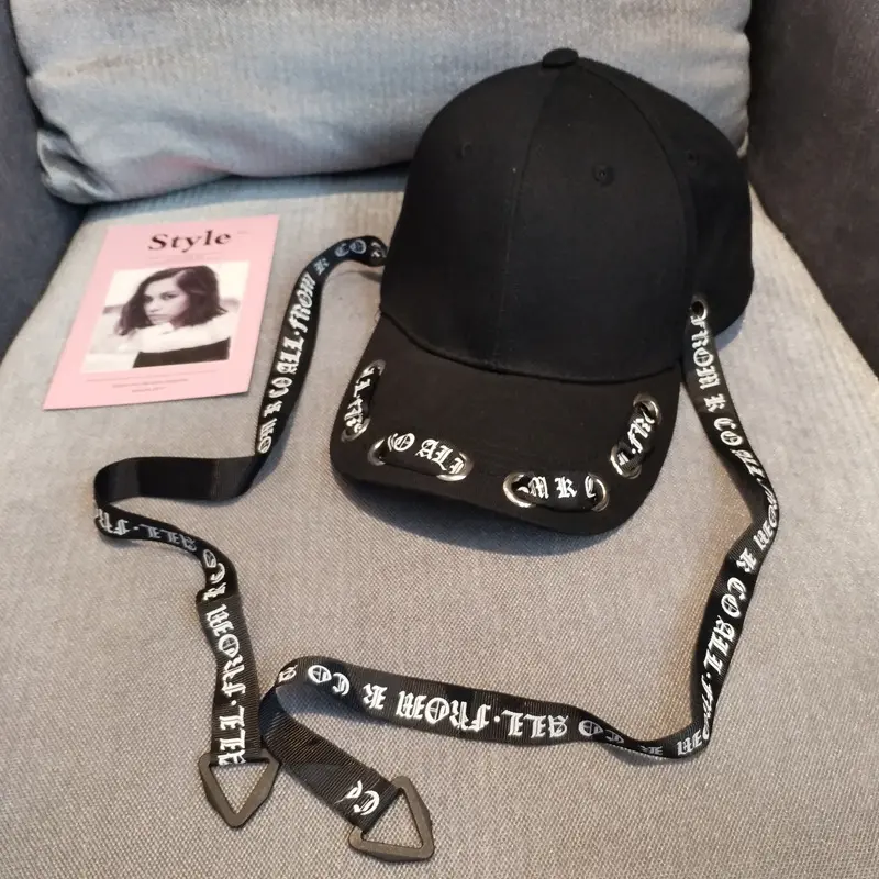 New fashion women's hip hop baseball caps British punk stylish Long belt letter snapbacks hat Dance caps