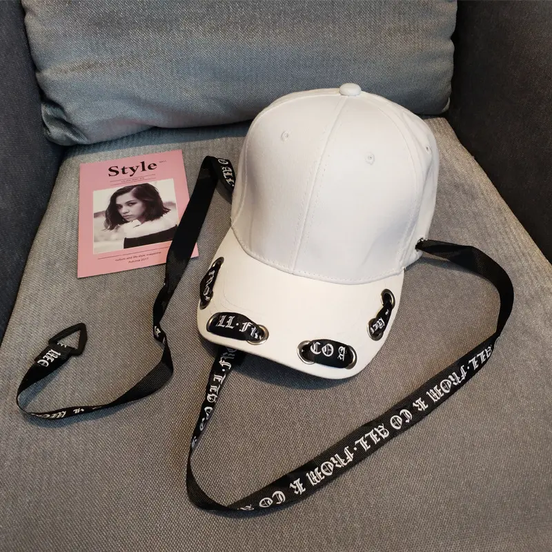 New fashion women's hip hop baseball caps British punk stylish Long belt letter snapbacks hat Dance caps