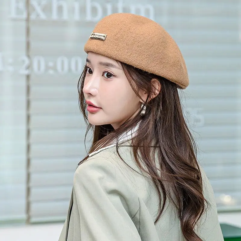Wool Beret Women's Autumn And Winter All-Match Face Small Wild Peaked Cap Large Head Circumference Retro British Beret Hair Tide