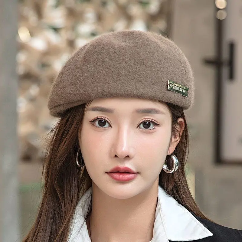 Wool Beret Women's Autumn And Winter All-Match Face Small Wild Peaked Cap Large Head Circumference Retro British Beret Hair Tide