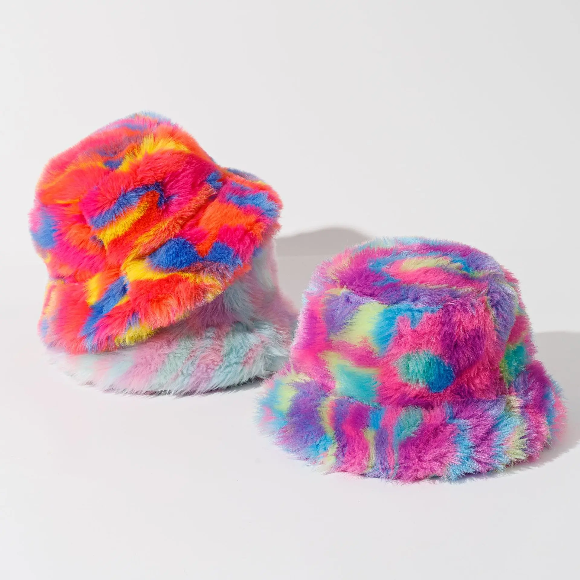 Autumn and Winter New Tie Dyed Hat Warm Hat Trend Fashion Gradient Color Thickened Plush Fisherman Hat Women's Basin Hat