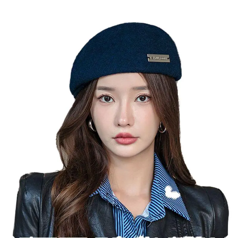 Wool Beret Women's Autumn And Winter All-Match Face Small Wild Peaked Cap Large Head Circumference Retro British Beret Hair Tide