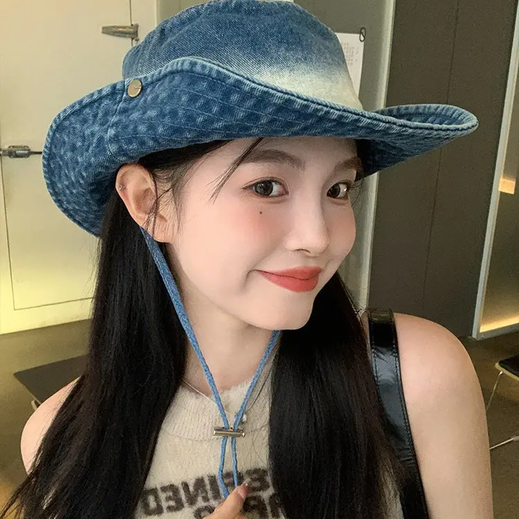 Fashionable Washed Tie Dyed Old Western Cowboy Fisherman Hat for Women Spring/Summer Sunshade and Sunscreen Mountaineering Hat