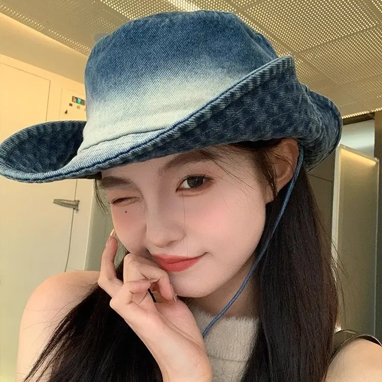 Fashionable Washed Tie Dyed Old Western Cowboy Fisherman Hat for Women Spring/Summer Sunshade and Sunscreen Mountaineering Hat