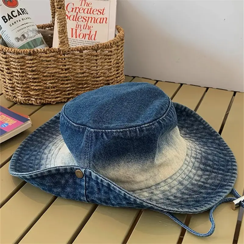 Fashionable Washed Tie Dyed Old Western Cowboy Fisherman Hat for Women Spring/Summer Sunshade and Sunscreen Mountaineering Hat