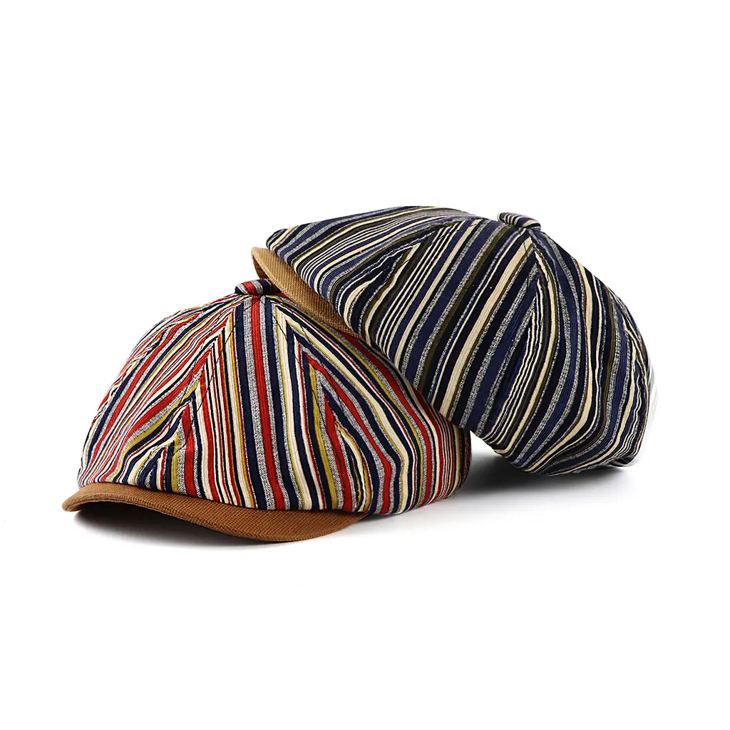 2023 New Striped Newsboy Cap For Men Soft Cotton Octagonal Hat Fashion Autumn Hats Women Bone Boinas Gatsby Caps Street Male Hat