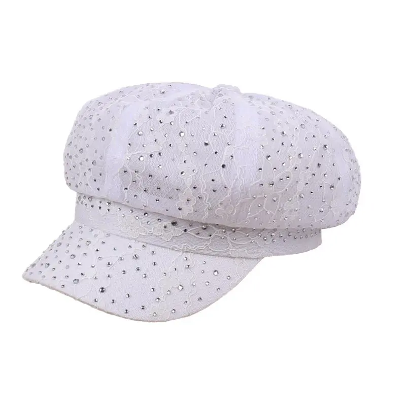 Spring And Summer Breathable Lace mesh Rhinestone Temperament Versatile Octagonal Hat Outdoor Fashionable Sun Hat