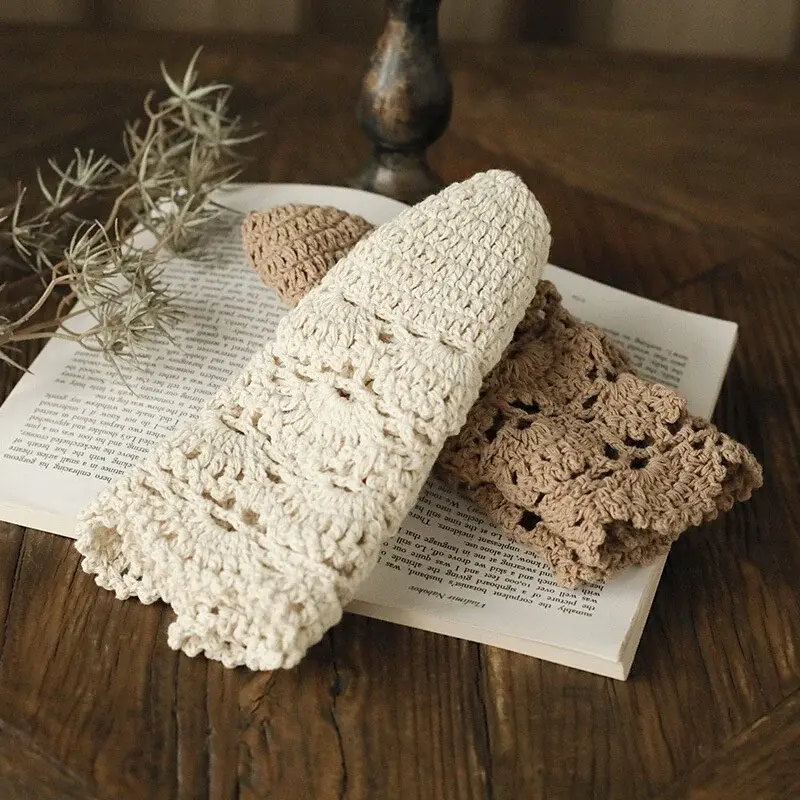Hand-Knitted Flower Hollow Thin Cap Spring and Summer Lace Breathable Kerchief Crochet Toe Cotton Thread Hat Female