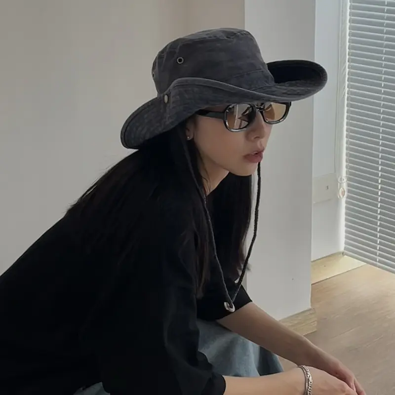 2022 Blue Cowboy Bucket Hat with String Men Denim Beach Sun Hat for Women Outdoor Spring Summer Fisherman Hat