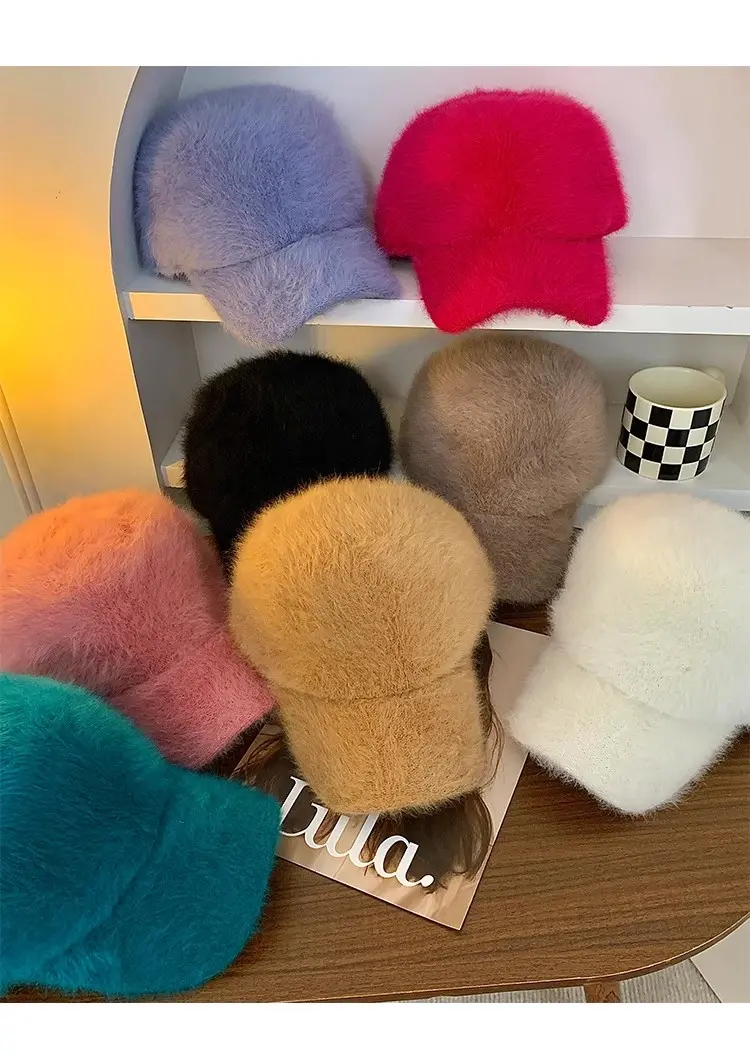 Rabbit Hair Baseball Hat Winter New Solid Color Warm Duck Tongue Hat Women's Autumn and Winter Plush Cold and Sunshade Hat