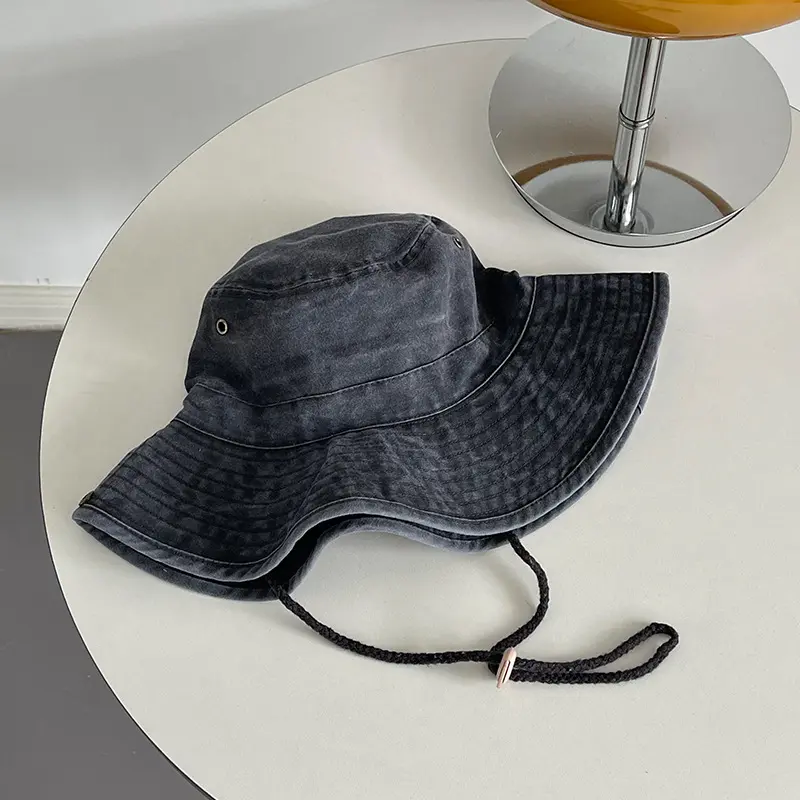 2022 Blue Cowboy Bucket Hat with String Men Denim Beach Sun Hat for Women Outdoor Spring Summer Fisherman Hat