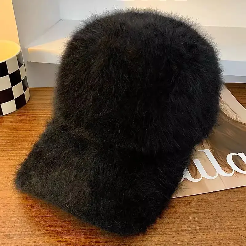 Rabbit Hair Baseball Hat Winter New Solid Color Warm Duck Tongue Hat Women's Autumn and Winter Plush Cold and Sunshade Hat