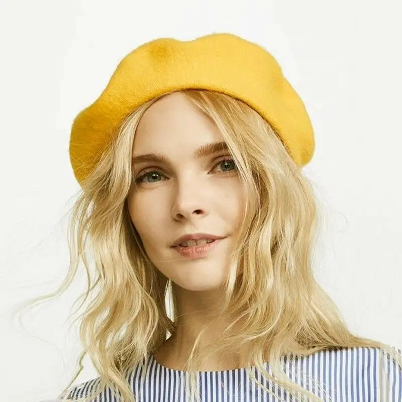 Winter Warm faux Wool Beret Women Girls French Artist Beanie Hat Cap red black purple beige orange Kawaii Flat Top caps warmers