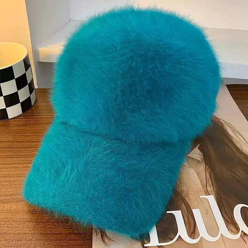 Rabbit Hair Baseball Hat Winter New Solid Color Warm Duck Tongue Hat Women's Autumn and Winter Plush Cold and Sunshade Hat