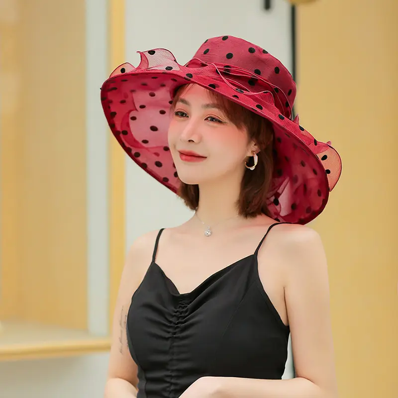 2022 New Ladies Elegant Flower Church Hats Summer Large Wide Brim Fedora Hat For Women Organza Hat Beach Sun Kentucky Derby Hat