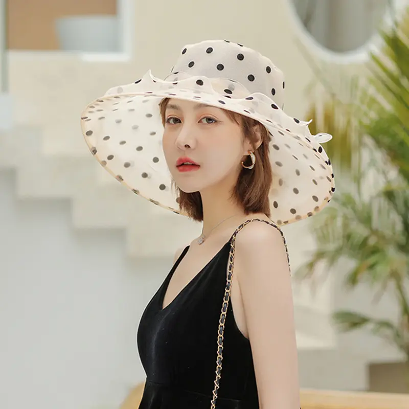 2022 New Ladies Elegant Flower Church Hats Summer Large Wide Brim Fedora Hat For Women Organza Hat Beach Sun Kentucky Derby Hat