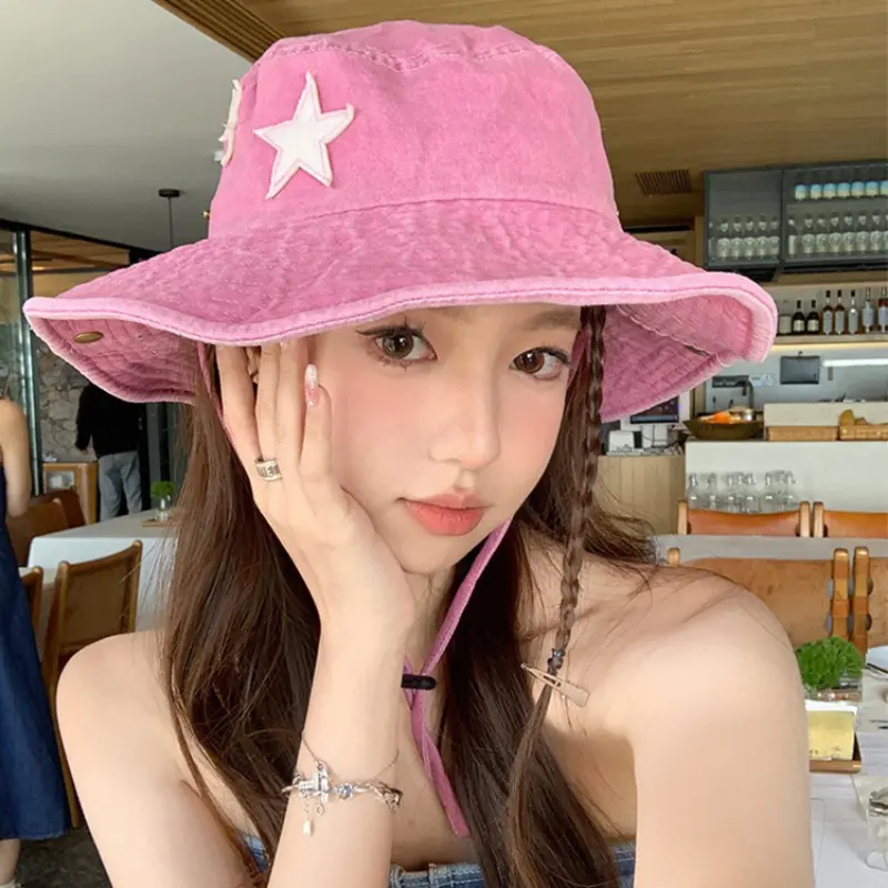 2023 Vintage Pink Stars Western Cowboy Hat Women Summer Sunscreen Mountaineering Cap Outdoor Camping Fisherman Hats for Man