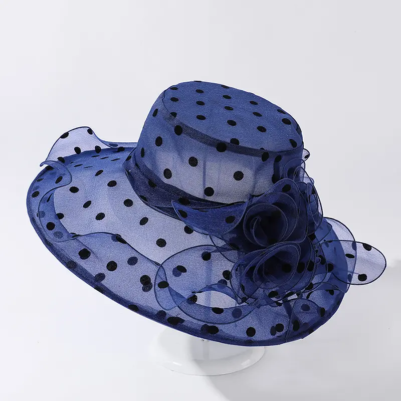 2022 New Ladies Elegant Flower Church Hats Summer Large Wide Brim Fedora Hat For Women Organza Hat Beach Sun Kentucky Derby Hat