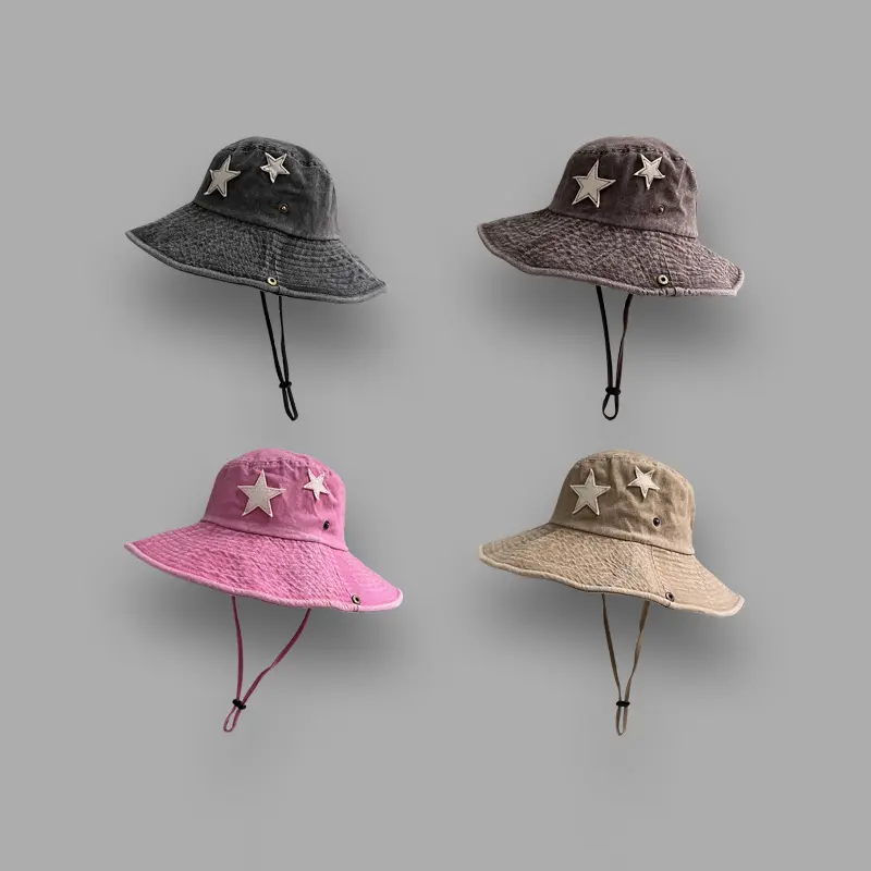 2023 Vintage Pink Stars Western Cowboy Hat Women Summer Sunscreen Mountaineering Cap Outdoor Camping Fisherman Hats for Man