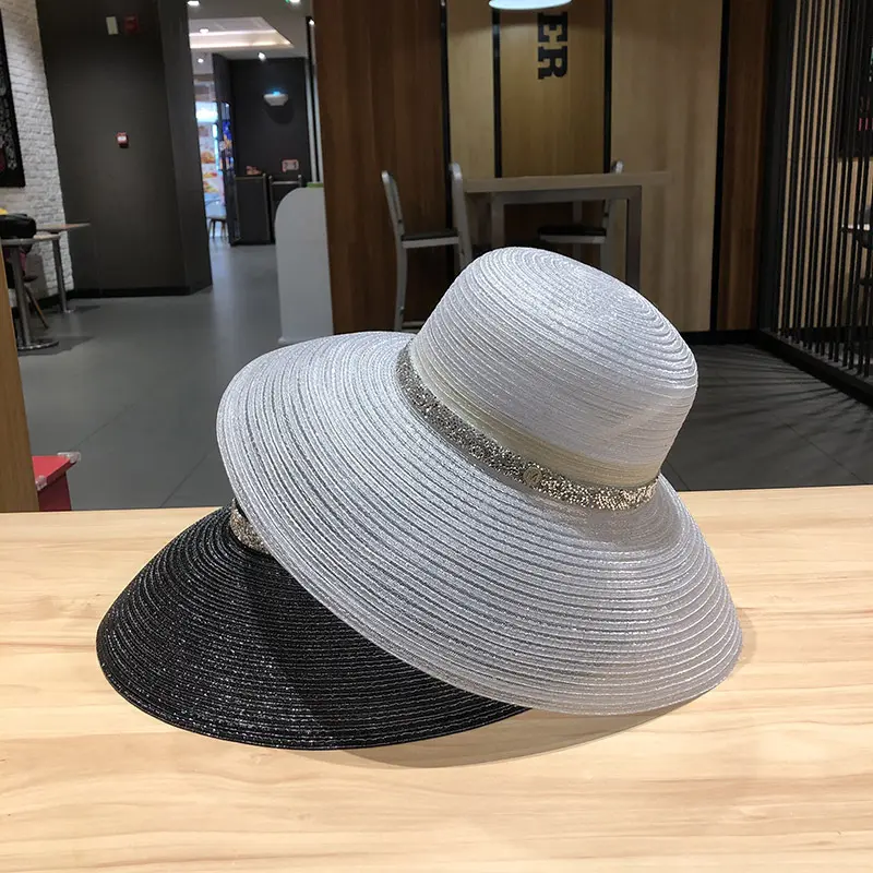 Large Brimmed Diamond Studded Beach Hat For Sun Protection And Shade, Summer Outings, Hollowed out Versatile Trendy Sun Hat