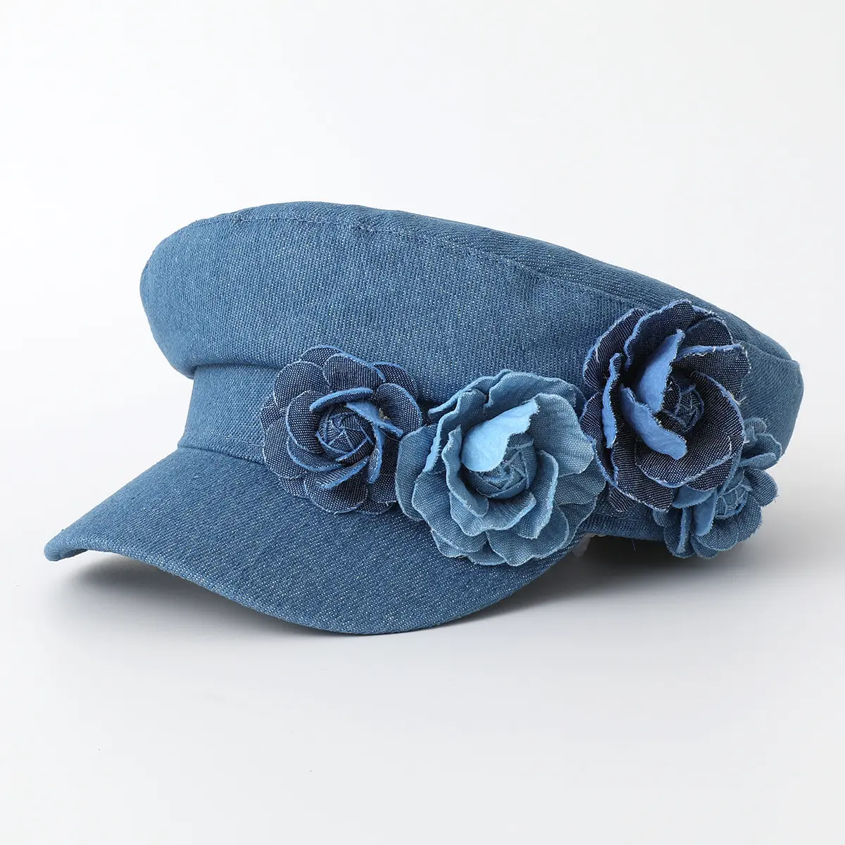 Cowboy Fashion Big Flower Elegant and Sweet Flat Top Navy Hat Student Hat Small Crowned Face Small Sunshade Hat