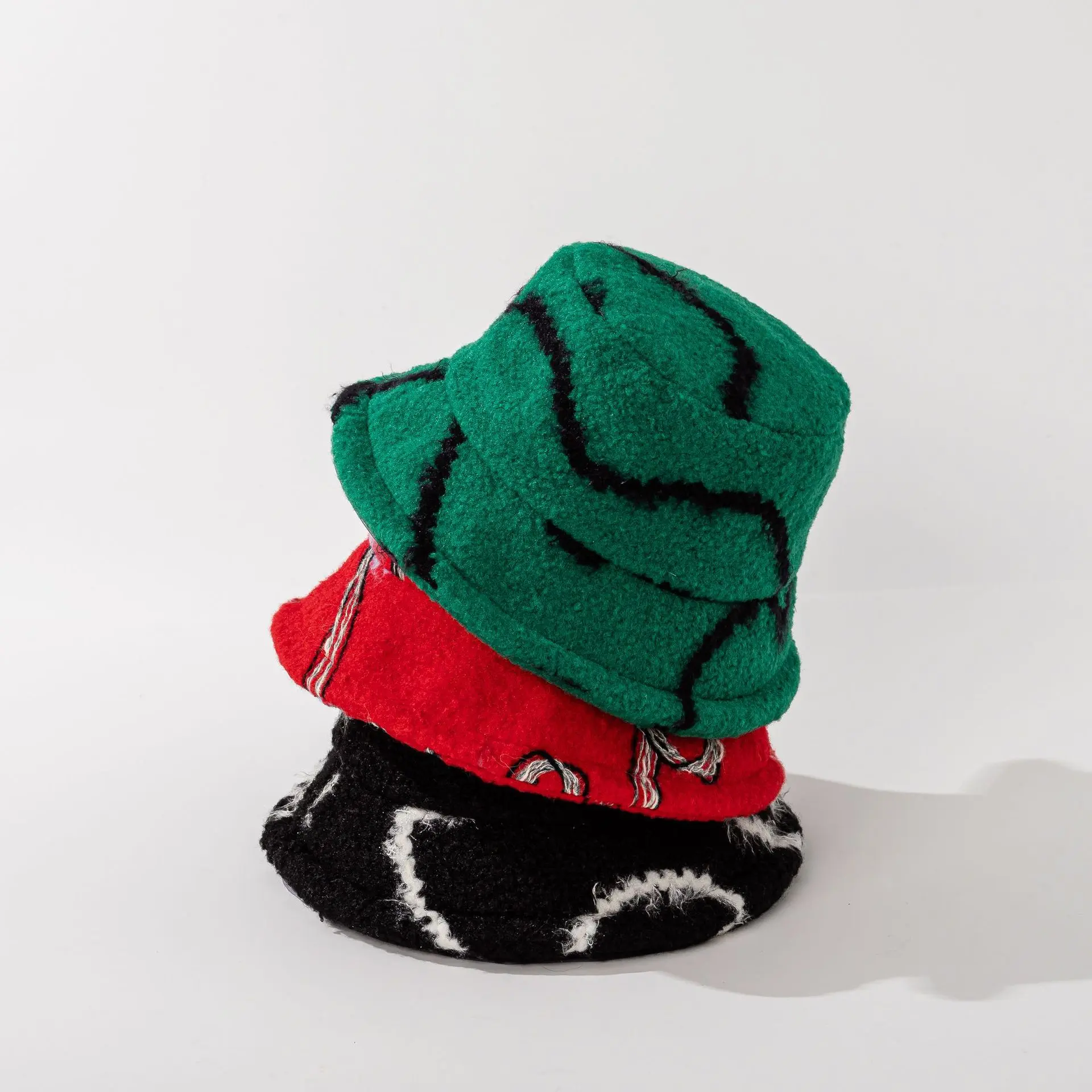 2023 Unisex Bucket Hat Striped Women Men Fishing Fisherman Hat Autumn Winter Faux Fur Wool Outdoor Warm Panama Cap