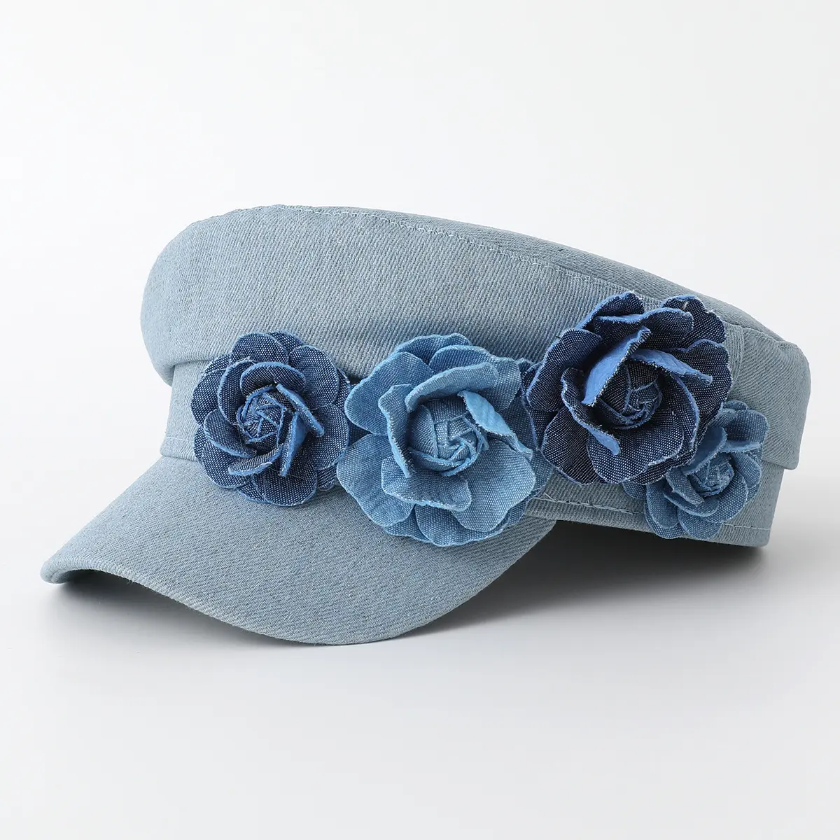 Cowboy Fashion Big Flower Elegant and Sweet Flat Top Navy Hat Student Hat Small Crowned Face Small Sunshade Hat