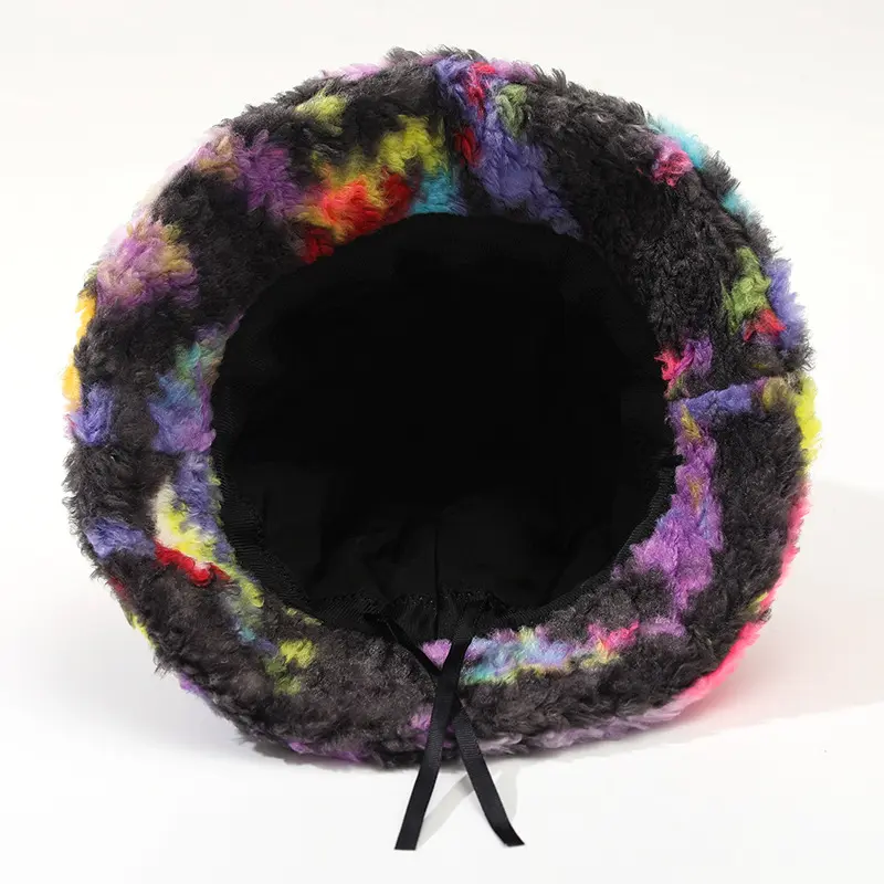 2023 Unisex Bucket Hat Striped Women Men Fishing Fisherman Hat Autumn Winter Faux Fur Wool Outdoor Warm Panama Cap