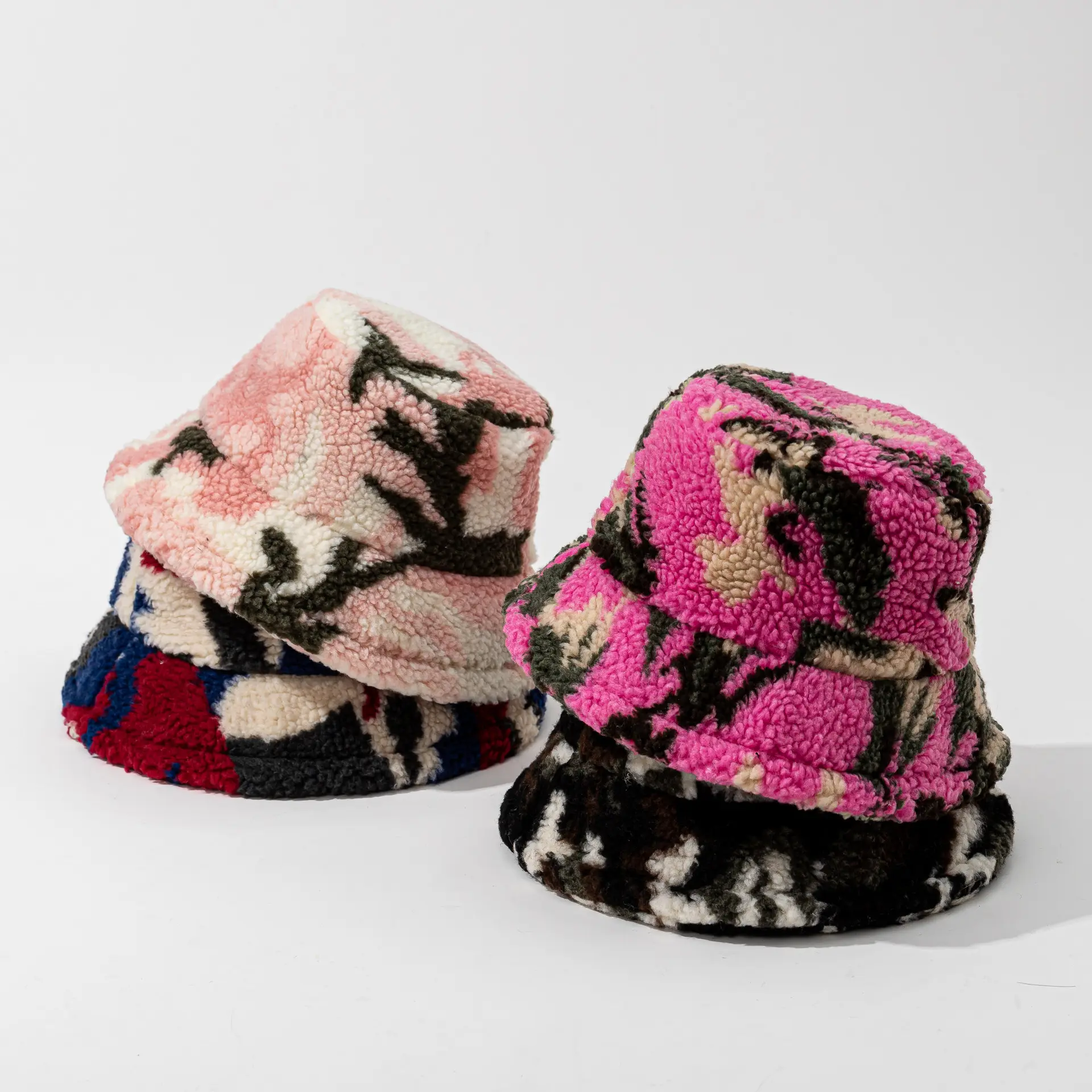 2023 Unisex Bucket Hat Striped Women Men Fishing Fisherman Hat Autumn Winter Faux Fur Wool Outdoor Warm Panama Cap