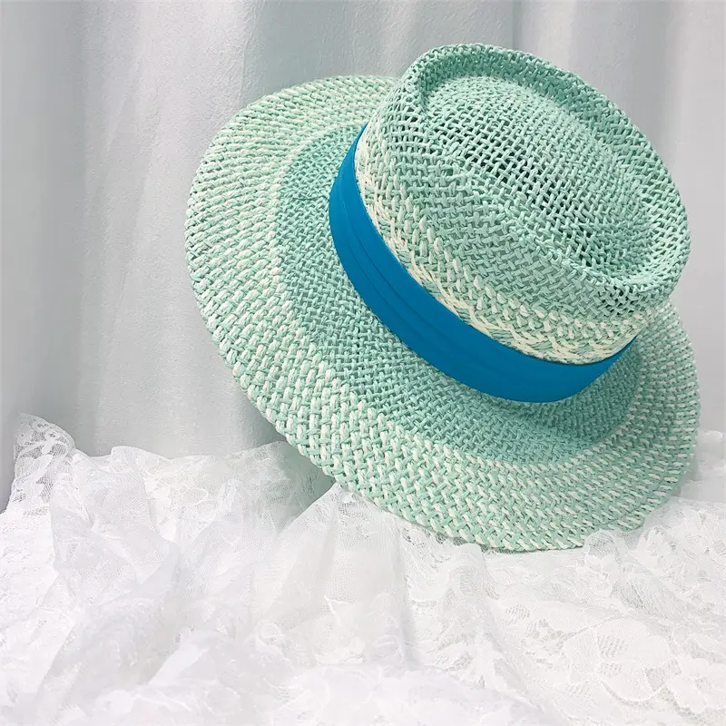 Fresh Hat Women's Summer Versatile Straw Hat Beach Vacation Sunscreen Hat British Straw Woven Flat Top Jazz Hat